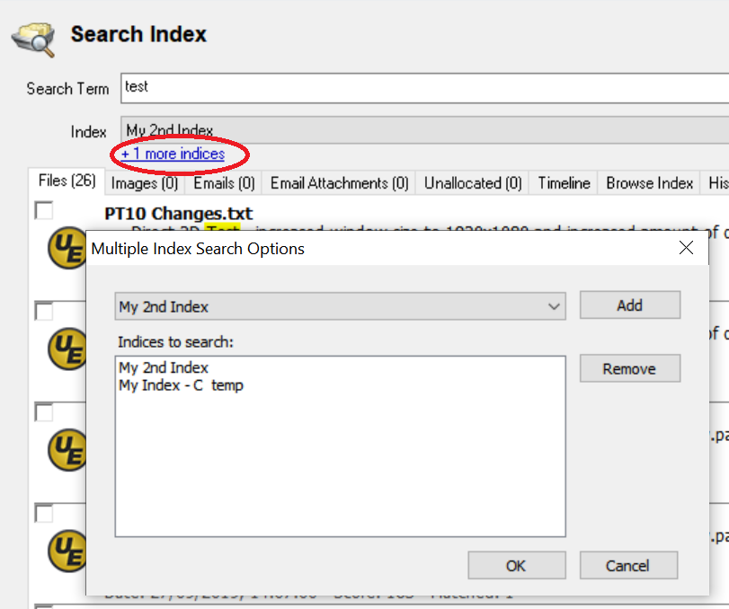 Searching multiple index files