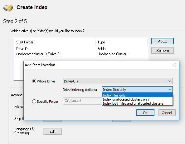 Create index unallocated clusters