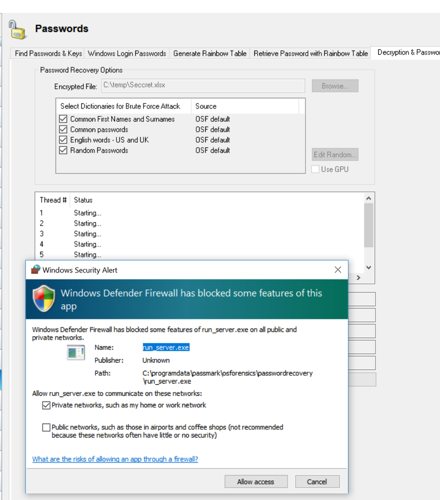 Password cracking firewall permissions