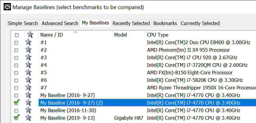 Select baselines to be compared