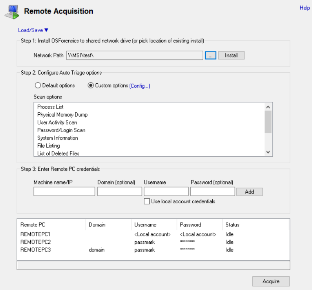 Forensics remote acquisition